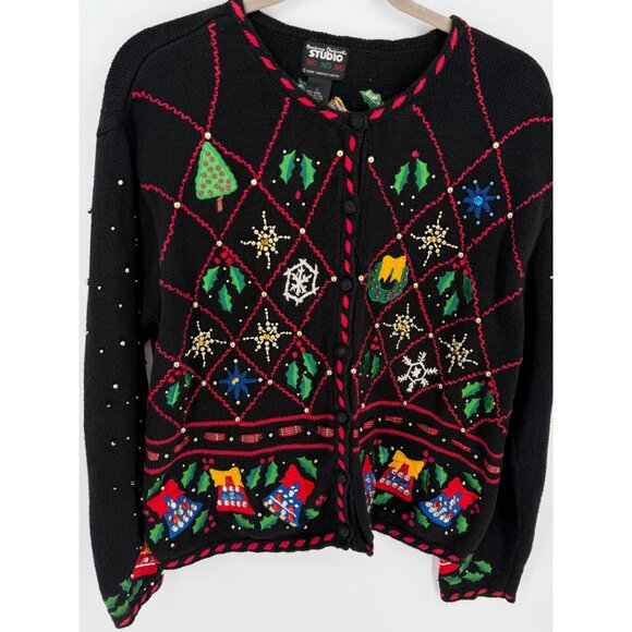 Vintage Designers Originals Studio Ho Ho Ho Large Christmas Cardigan Sweater - Picture 1 of 5
